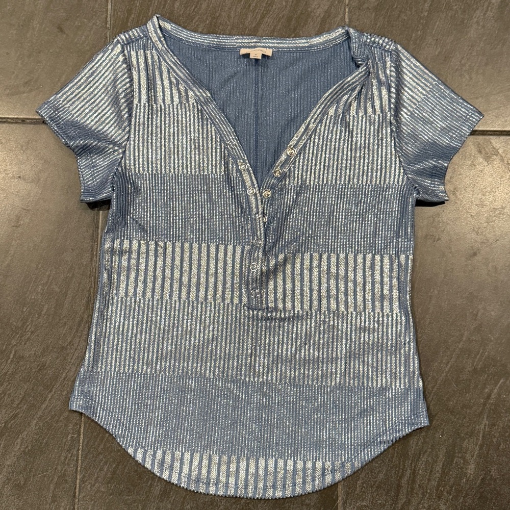 The Andie Scoop-Neck Ribbed Henley Top by Pilcro - Shine Edition